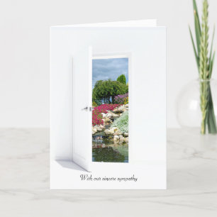 Rock garden and waterfall in open door sympathy card