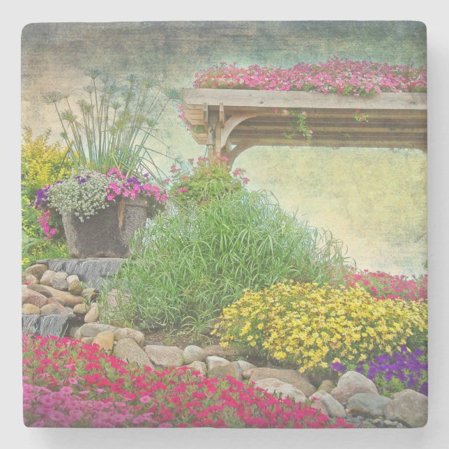 rock garden with trellis stone coaster (Front)