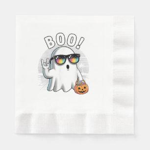 Rock Ghost Retro Halloween Pumpkin Funny Boo Napkin