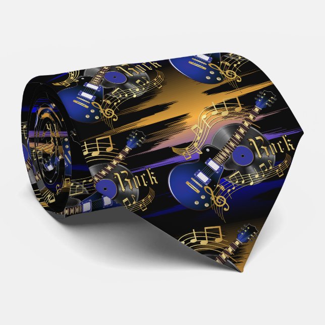 Rock Guitar - Blue and Black Tie (Rolled)