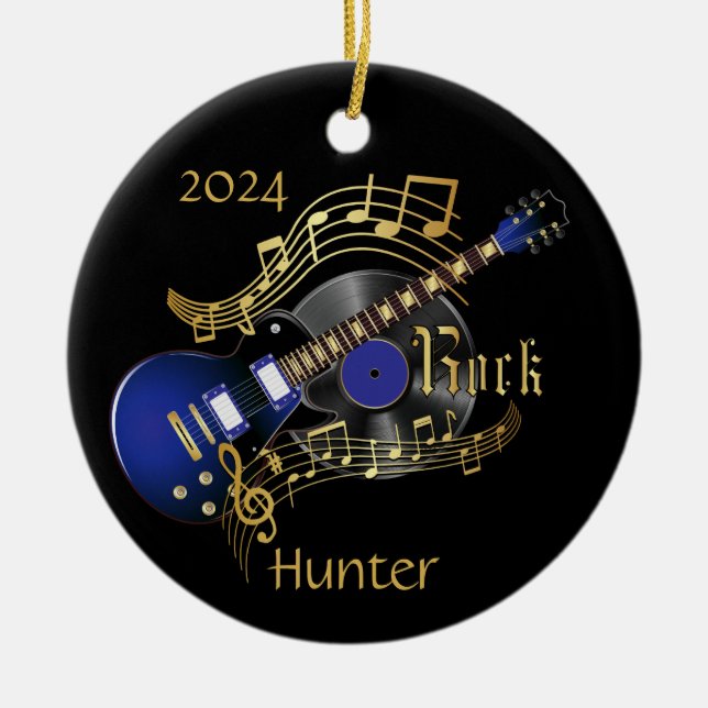 Rock Guitar - Blue Ceramic Ornament (Front)