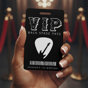 Rock Guitar Pick Kids Birthday Party Black VIP Badge