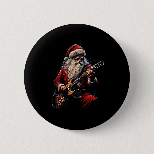 Rock Guitar Santa Claus Playing Guitar - Funny Chr 2 Inch Round Button (Front)
