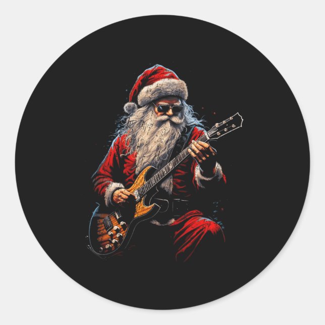 Rock Guitar Santa Claus Playing Guitar - Funny Chr Classic Round Sticker (Front)