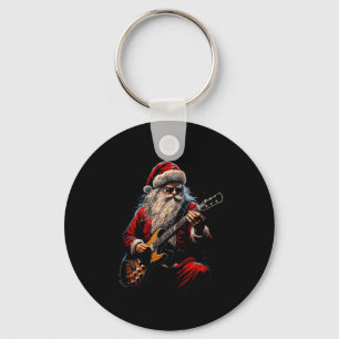Rock Guitar Santa Claus Playing Guitar - Funny Chr Keychain