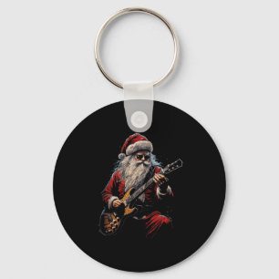 Rock Guitar Santa Claus Playing Guitar - Funny Chr Keychain