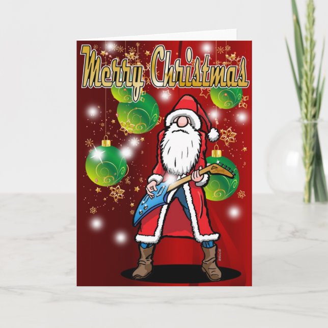 Rock Guitar Santa Merry Christmas Card (Front)