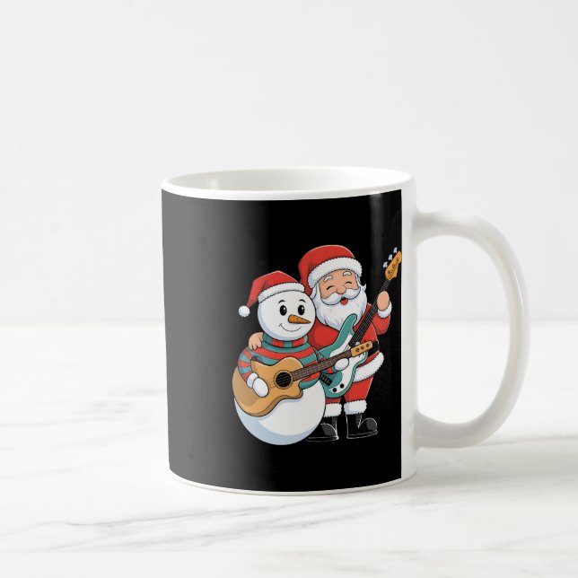 Rock Guitar Snowman And Santa Claus Playing Guitar Coffee Mug (Right)