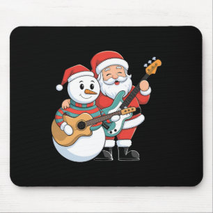 Rock Guitar Snowman And Santa Claus Playing Guitar Mouse Pad