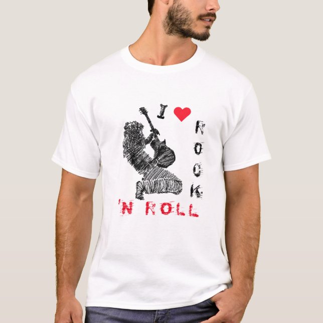 Rock Guitarist T-Shirt - I Love Rock N Roll (Front)