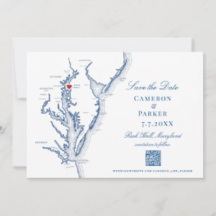 Rock Hall Maryland Wedding Elegant Navy QR code Save The Date