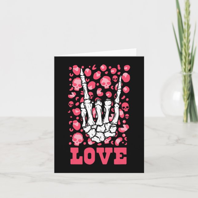 Rock Hand Love Skull Valentines Day Men Women Kids Card (Front)