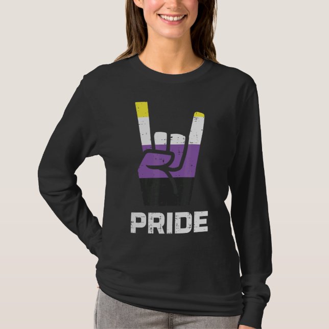 Rock Hand Sign Pride Nonbinary Enby Nb Pride Flag  T-Shirt (Front)