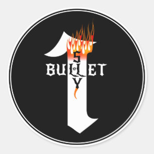Rock Heavy Metal Musician One Bullet Shy Flames  Classic Round Sticker
