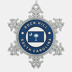 Rock Hill South Carolina Snowflake Pewter Christmas Ornament