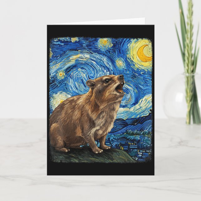 Rock Hyrax Awawa Moon Starry Night Van Gogh Funny  Card (Front)