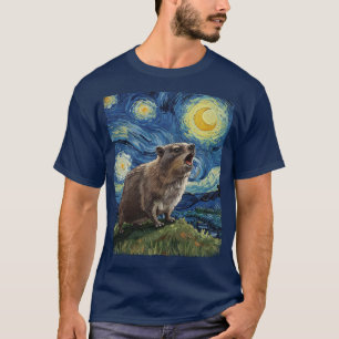 Rock Hyrax Awawa Upset Moon Starry Night Van Gogh T-Shirt