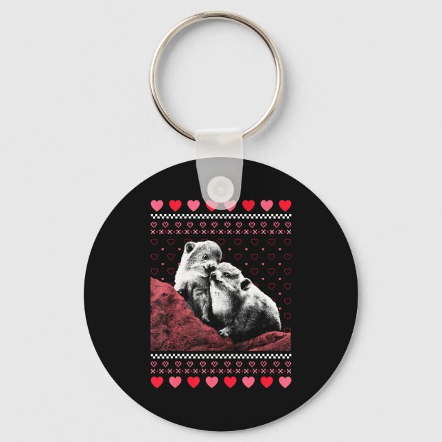 Rock Hyrax Valentine's Day Ugly Sweater Style  Keychain (Front)