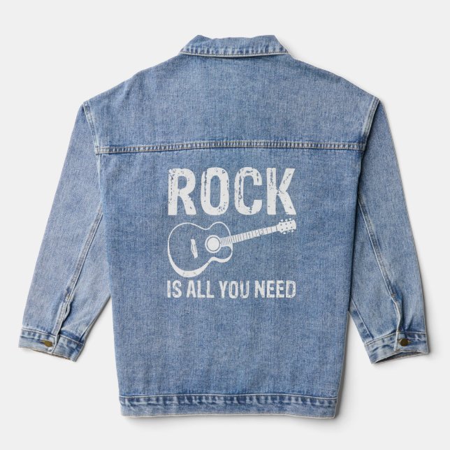 Rock is all you need Rock and Roll Rocker    Denim Jacket (Back)