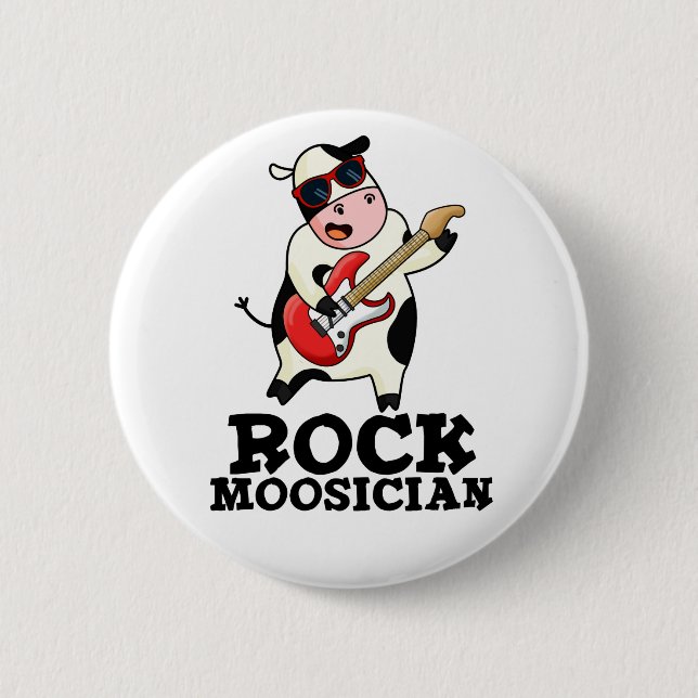 Rock Moosician Funny Cow Musician Pun  2 Inch Round Button (Front)