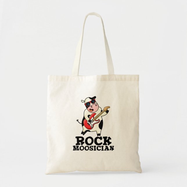 Rock Moosician Funny Cow Musician Pun  Tote Bag (Front)