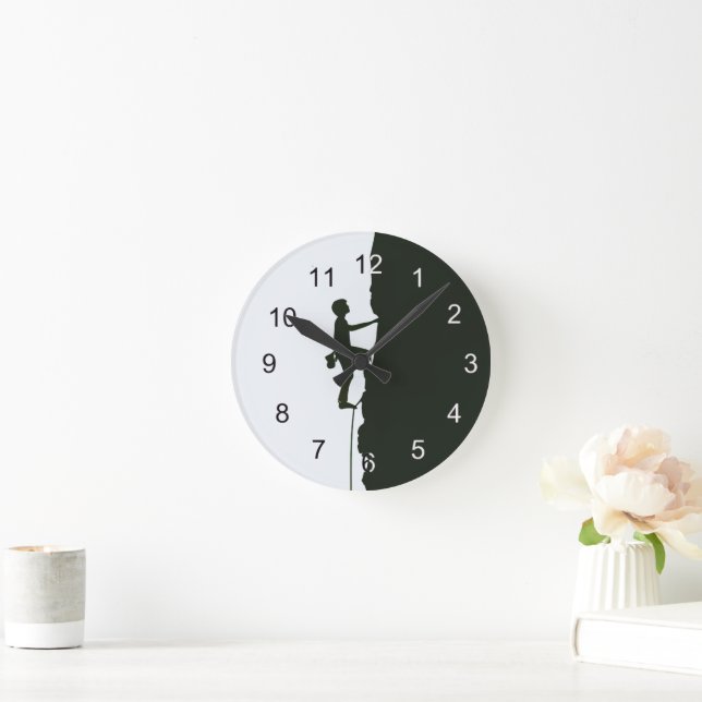 Rock, Mountain Climbing Climber Silhouette Round Clock (Home)