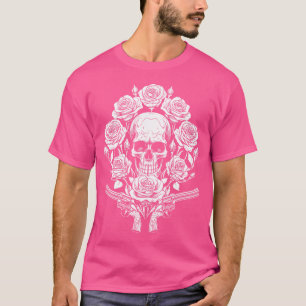 Rock Music 1980S 80S Glam Skeleton Roses Skull Gun T-Shirt