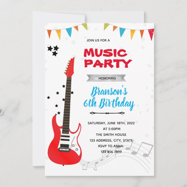 Rock music birthday theme invitation (Front)