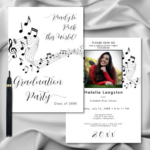 Rock Music Black & White Photo Graduation Party Invitation