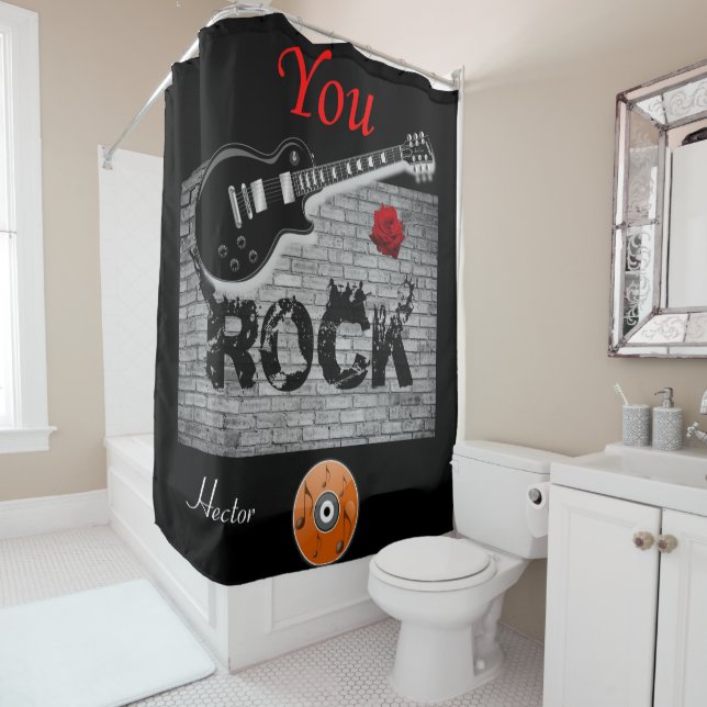 Rock Music guitare noir rideau de douche (En situation)
