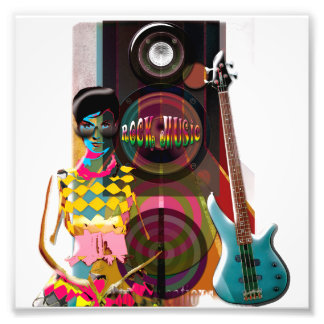 Rock Music illustrations with guitar & Speaker Photo Print