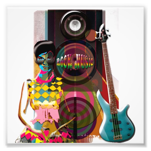 Rock Music illustrations with guitar & Speaker Photo Print (Front)