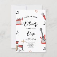 Rock Music Invitation Anniversaire Guitare et batt