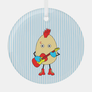 Rock Musician Egghead Glass Ornament