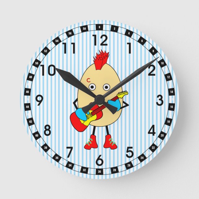 Rock Musician Egghead Round Clock (Front)
