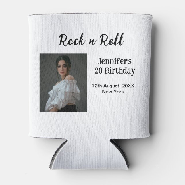 Rock n roll 20th birthday girl photo elegant moder can cooler (Front)
