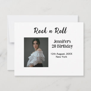 Rock n roll 20th birthday girl photo elegant moder card