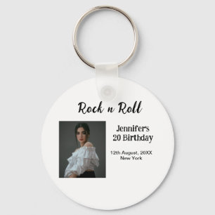 Rock n roll 20th birthday girl photo elegant moder keychain