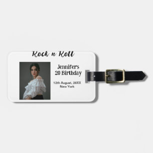 Rock n roll 20th birthday girl photo elegant moder luggage tag