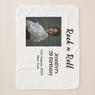 Rock n roll 20th birthday girl photo elegant moder sherpa blanket