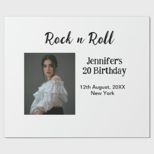 Rock n roll 20th birthday girl photo elegant moder wrapping paper