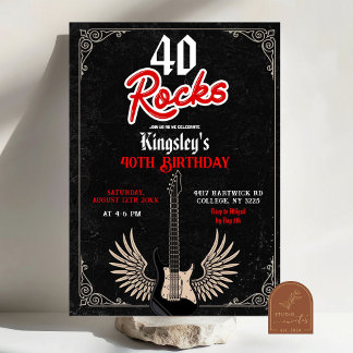 Rock n Roll 40th Rockstar Adult Birthday Party Invitation