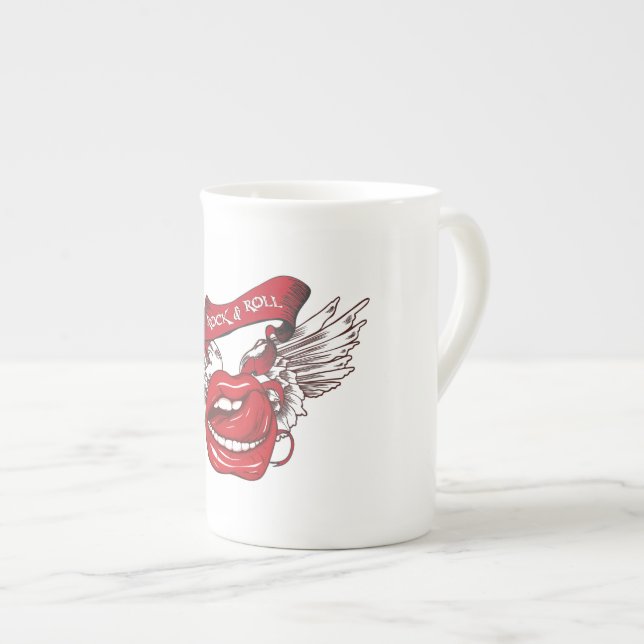 Rock n Roll Angel Lips Bone China Mug (Front Right)