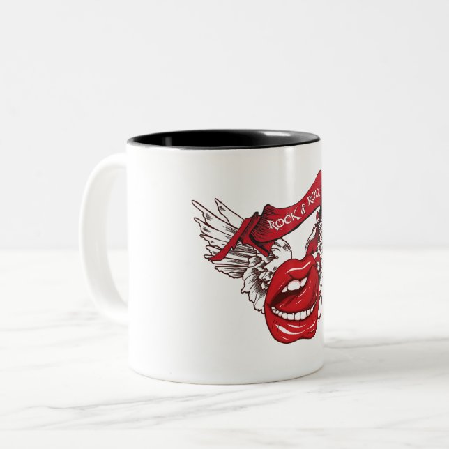 Rock n Roll Angel Lips Two-Tone Coffee Mug (Front Left)