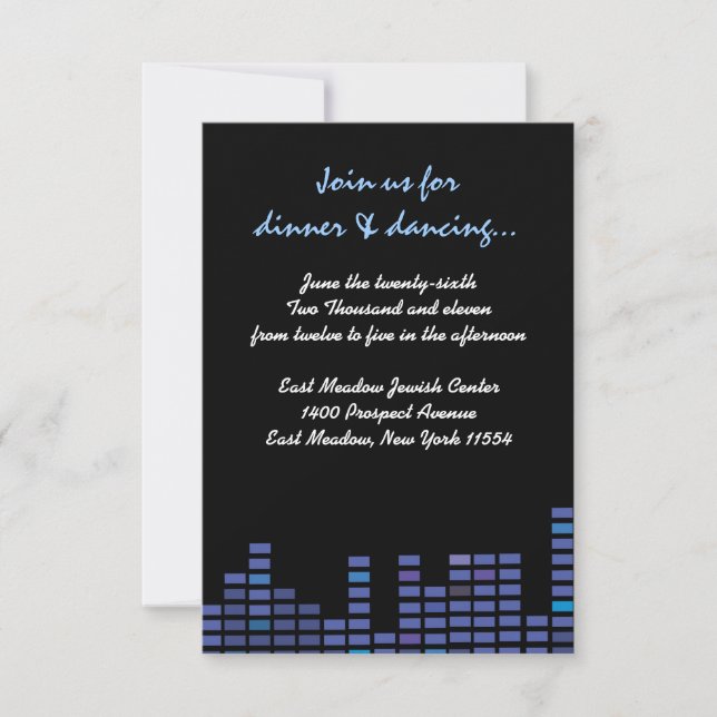 Rock n Roll Bar Bat Mitzvah party reception card (Front)