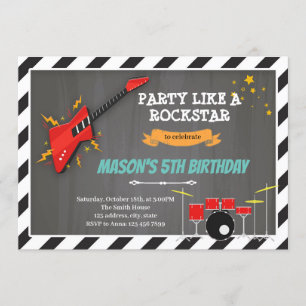 Rock n roll birthday theme party invitation