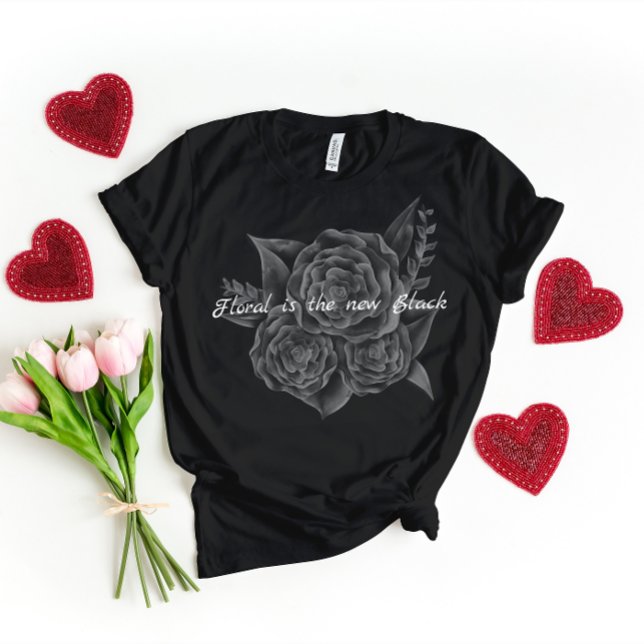 Rock n Roll Black Monochromatic Floral  T-Shirt (Creator Uploaded)