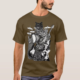 ROCK N ROLL CATS Guitars Bass Drums Cat Rock Band T-Shirt