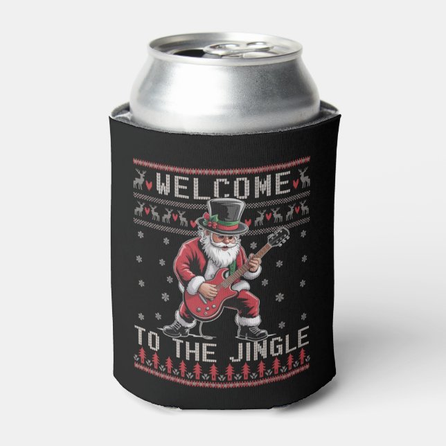 Rock n Roll Christmas Rocker Santa Ugly Christmas  Can Cooler (Can Front)