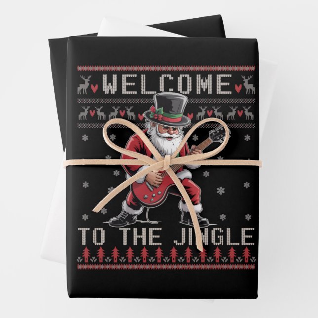 Rock n Roll Christmas Rocker Santa Ugly Christmas  Wrapping Paper Sheet (In situ)